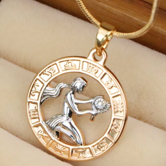 "Rose Gold Virgo Zodiac Pendant with Elegant Symbol and Fine Detail, XPPT1450 - Picture 1 of 13